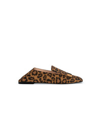 braune Leder Slipper mit Leopardenmuster von Sergio Rossi