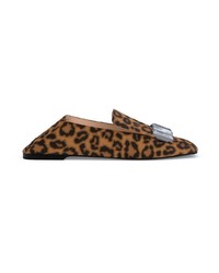 braune Leder Slipper mit Leopardenmuster von Sergio Rossi