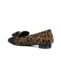 braune Leder Slipper mit Leopardenmuster von Salvatore Ferragamo