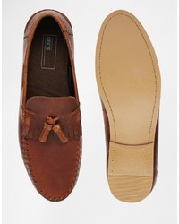 braune Leder Slipper mit Quasten von Asos