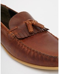 braune Leder Slipper mit Quasten von Asos