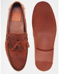 braune Leder Slipper mit Quasten von Asos