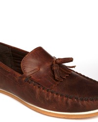 braune Leder Slipper mit Quasten von Asos