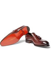 braune Leder Slipper mit Quasten von Santoni