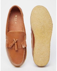 braune Leder Slipper mit Quasten