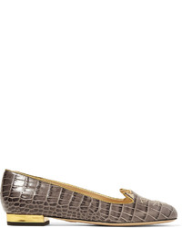 braune Leder Slipper von Charlotte Olympia