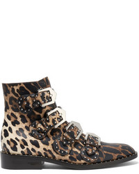 braune Leder Stiefeletten mit Leopardenmuster von Givenchy