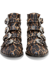 braune Leder Stiefeletten mit Leopardenmuster von Givenchy