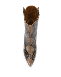 braune Leder Stiefeletten mit Schlangenmuster von Paris Texas