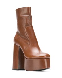 braune Leder Stiefeletten von Saint Laurent