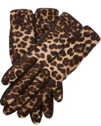 braune Lederhandschuhe mit Leopardenmuster von Lanvin
