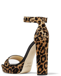 braune Ledersandalen mit Leopardenmuster von Jimmy Choo