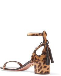 braune Ledersandalen mit Leopardenmuster von Aquazzura