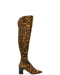 braune Overknee Stiefel aus Leder mit Leopardenmuster von Fabrizio Viti