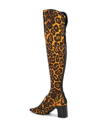 braune Overknee Stiefel aus Leder mit Leopardenmuster von Fabrizio Viti