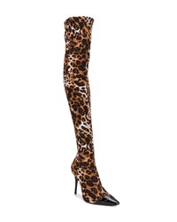 braune Overknee Stiefel aus Leder mit Leopardenmuster von Giuseppe Zanotti Design