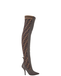braune Overknee Stiefel aus Leder von Fendi