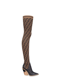 braune Overknee Stiefel aus Leder von Fendi