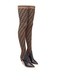 braune Overknee Stiefel aus Leder von Fendi