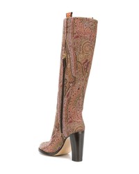braune Overknee Stiefel aus Segeltuch von Etro