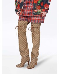 braune Overknee Stiefel aus Segeltuch von Gucci