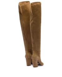 braune Overknee Stiefel aus Wildleder von Prada