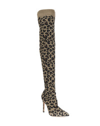 braune Overknee Stiefel mit Leopardenmuster von Gianvito Rossi
