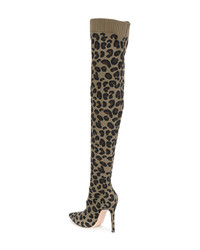 braune Overknee Stiefel mit Leopardenmuster von Gianvito Rossi