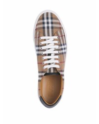 braune Segeltuch niedrige Sneakers mit Karomuster von Burberry