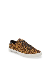 braune Segeltuch niedrige Sneakers mit Leopardenmuster