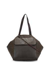 braune Shopper Tasche aus Leder mit geometrischem Muster