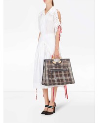 braune Shopper Tasche aus Leder mit Karomuster von Fendi