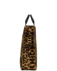 braune Shopper Tasche aus Leder mit Leopardenmuster von Dries Van Noten