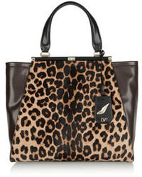 braune Shopper Tasche aus Leder mit Leopardenmuster von Diane von Furstenberg