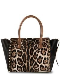 braune Shopper Tasche aus Leder mit Leopardenmuster von Valentino Garavani