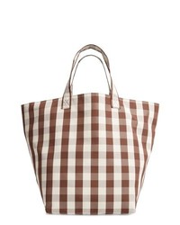 braune Shopper Tasche aus Nylon mit Karomuster