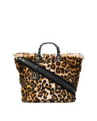 braune Shopper Tasche aus Pelz mit Leopardenmuster