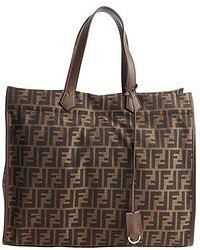 braune Shopper Tasche aus Segeltuch mit geometrischen Mustern