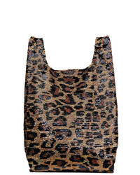 braune Shopper Tasche aus Segeltuch mit Leopardenmuster