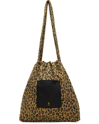 braune Shopper Tasche aus Segeltuch mit Leopardenmuster