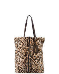 braune Shopper Tasche aus Segeltuch mit Leopardenmuster von Saint Laurent
