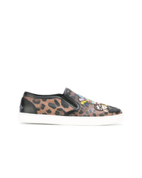 braune Slip-On Sneakers aus Leder mit Leopardenmuster von Dolce & Gabbana