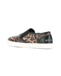 braune Slip-On Sneakers aus Leder mit Leopardenmuster von Dolce & Gabbana