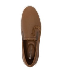 braune Slip-On Sneakers aus Leder von Salvatore Ferragamo