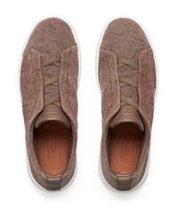 braune Slip-On Sneakers aus Segeltuch von Ermenegildo Zegna