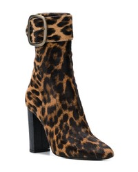 braune Stiefeletten aus Kalbshaar mit Leopardenmuster von Saint Laurent