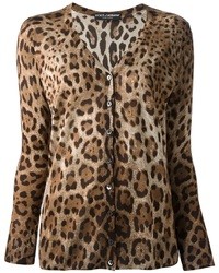 braune Strickjacke mit Leopardenmuster von Dolce & Gabbana