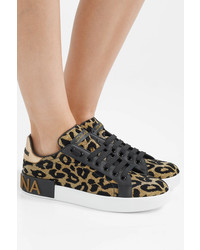 braune verzierte Leder niedrige Sneakers von Dolce & Gabbana