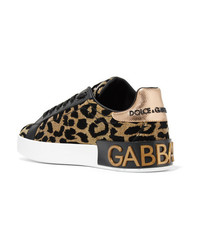 braune verzierte Leder niedrige Sneakers von Dolce & Gabbana