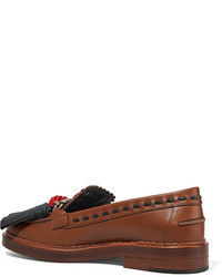 braune verzierte Leder Slipper von Tod's